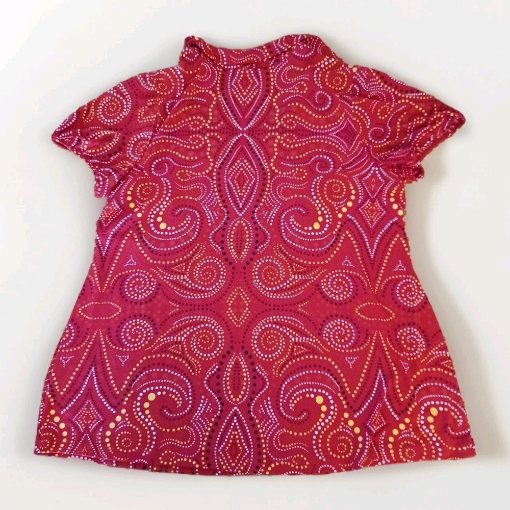 Venezia Womens Red Dotted Paisley V-Neck Collared Blouse Short Sleeve Top 18/20